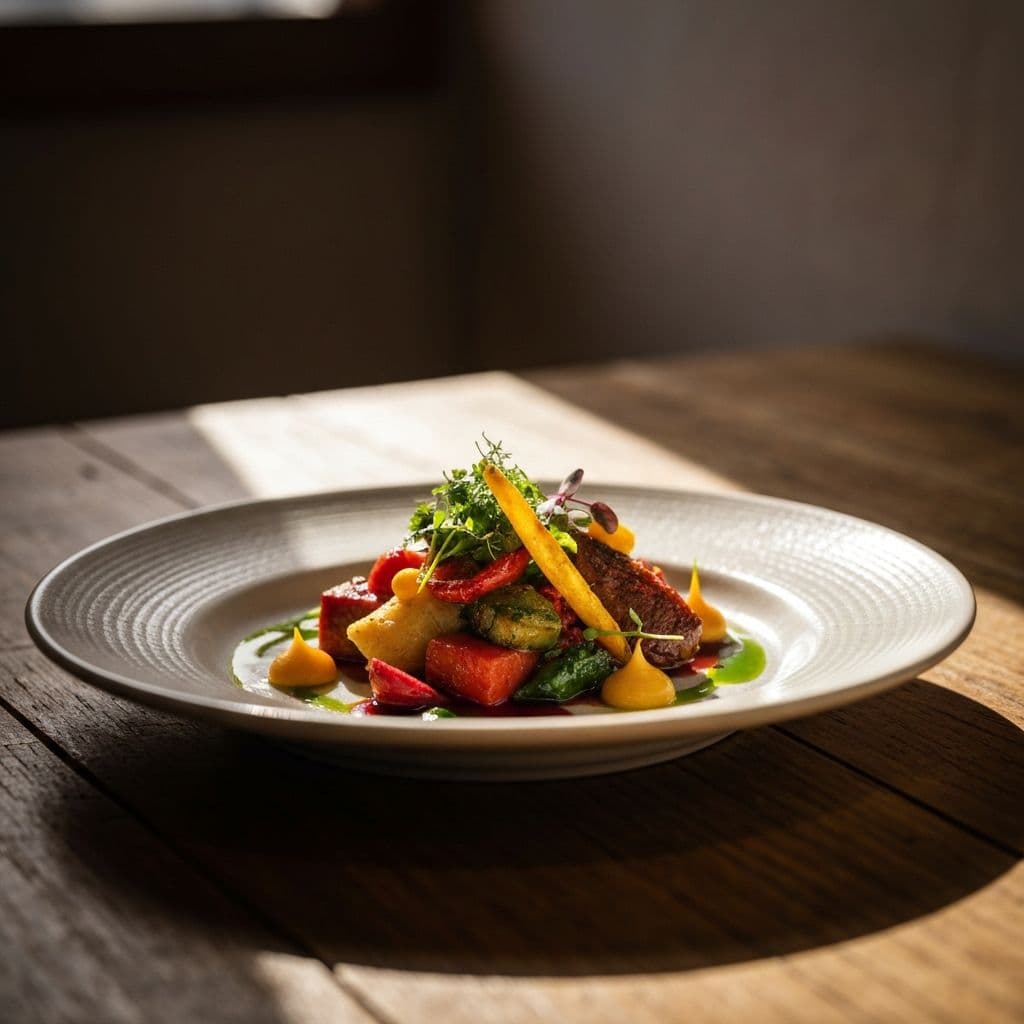 Beautifully plated gourmet dish with fresh herbs