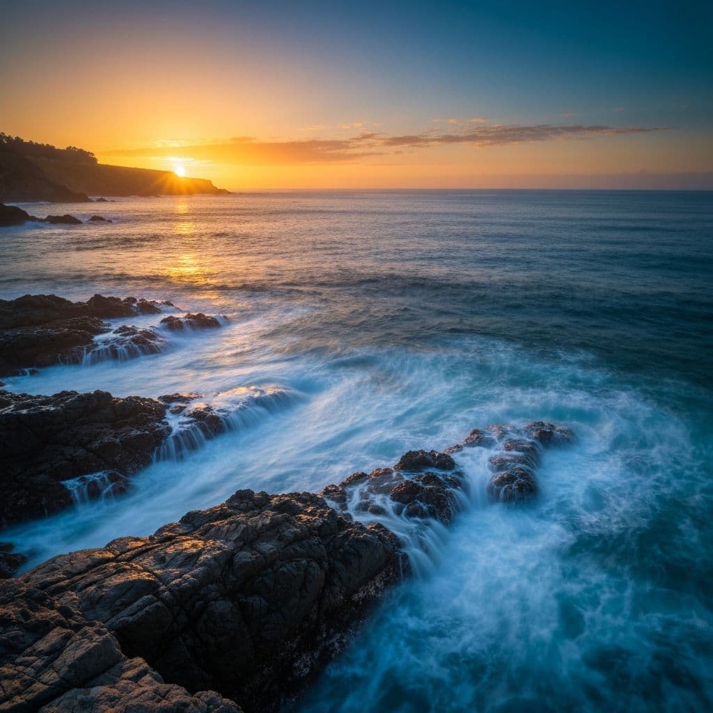 Long exposure ocean seascape at sunset