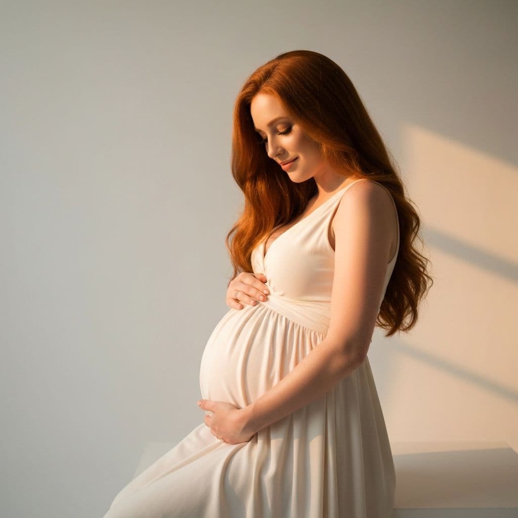 Intimate maternity studio portrait with soft lighting