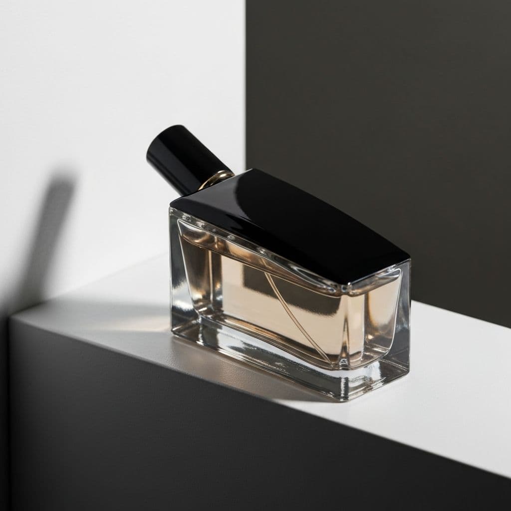 Luxury perfume bottle with dramatic studio lighting